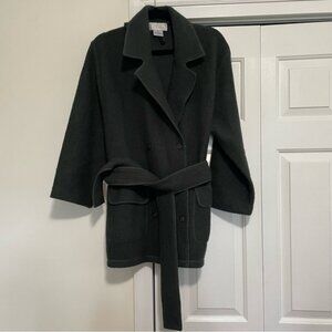 J.Jill Women's 100% Wool Army Green Tie Button Front Coat Size Medium